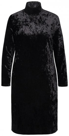Ulla Popken 834234 Fluwelen jurk met col Zwart - Avondjurken - Grote maten avondkleding