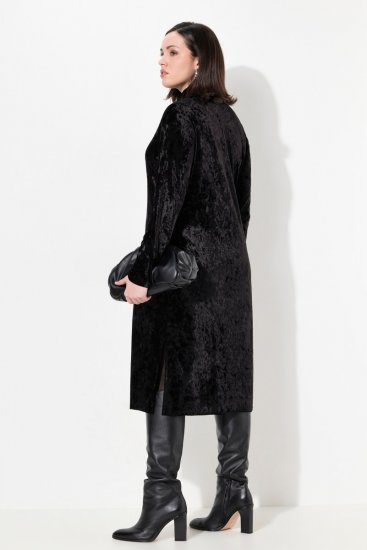 Ulla Popken 834234 Fluwelen jurk met col Zwart - Avondjurken - Grote maten avondkleding
