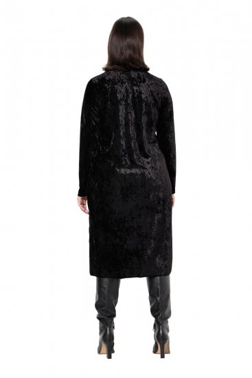 Ulla Popken 834234 Fluwelen jurk met col Zwart - Avondjurken - Grote maten avondkleding