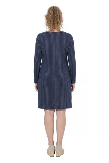 Ulla Popken 834371 Gestreepte sweatjurk Donkerblauw - Sweatjurken - 