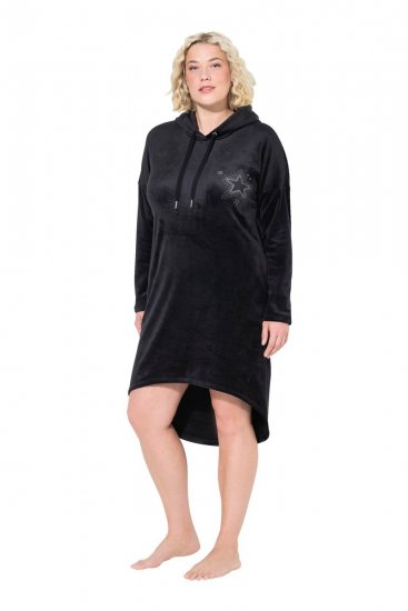 Ulla Popken 834550 Jurk met lange mouwen en capuchon Zwart - Sweatjurken - 