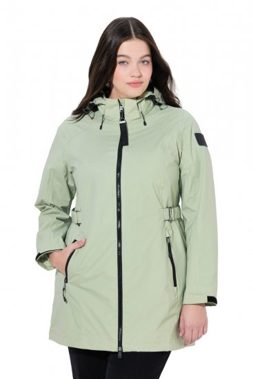 Ulla Popken 835132 HYPRAR functionele A-lijn jas met afneembare capuchon Licht saliegroen - Jassen - Grote maten jassen voor dames
