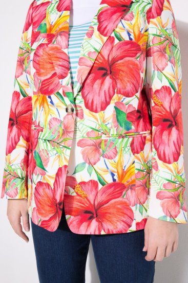 Ulla Popken 835230 Katoenen blazer met bloemen Rood - Blazers - Damesblazers in grote maten