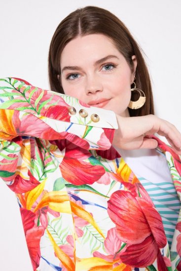 Ulla Popken 835230 Katoenen blazer met bloemen Rood - Blazers - Damesblazers in grote maten