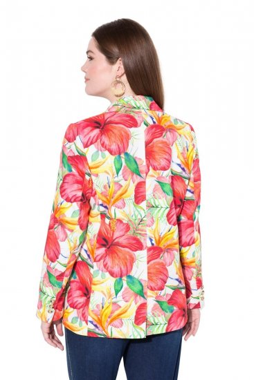 Ulla Popken 835230 Katoenen blazer met bloemen Rood - Blazers - Damesblazers in grote maten