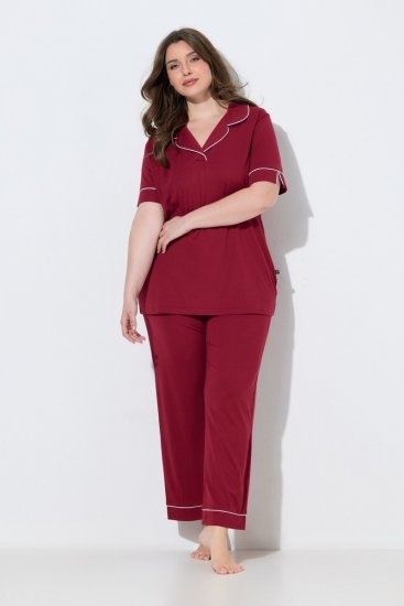 Ulla Popken 835397 Pyjama met korte mouwen en overhemdkraag Lila - Pyjama's en Loungewear - 