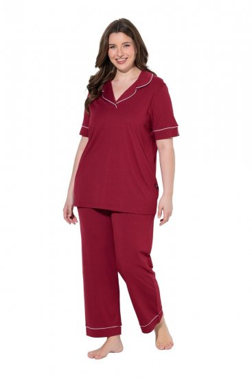 Ulla Popken 835397 Pyjama met korte mouwen en overhemdkraag Lila - Pyjama's en Loungewear - 