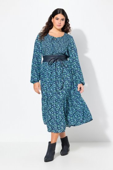 Ulla Popken 835713 Gebloemde jurk Donkerblauw - Maxi jurken - Grote maten maxi jurken