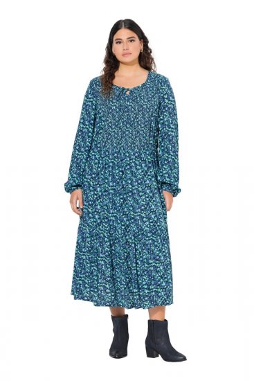 Ulla Popken 835713 Gebloemde jurk Donkerblauw - Maxi jurken - Grote maten maxi jurken