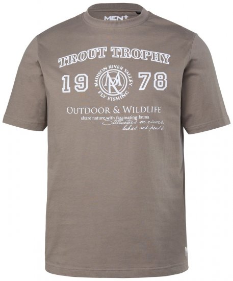 Men+ 424 T-shirt Trout Trophy Grijsbruin - T-shirts - Grote Maten T-shirts Heren