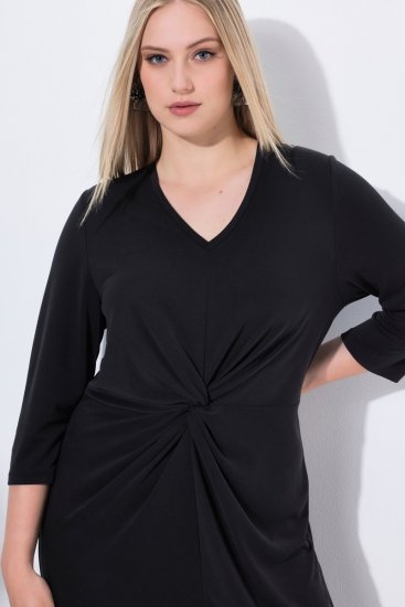 Ulla Popken 836514 Midi-jurk met driekwartmouwen Zwart - Midi jurken - Midi-jurken in grote maten