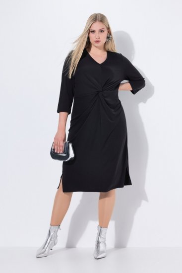 Ulla Popken 836514 Midi-jurk met driekwartmouwen Zwart - Midi jurken - Midi-jurken in grote maten