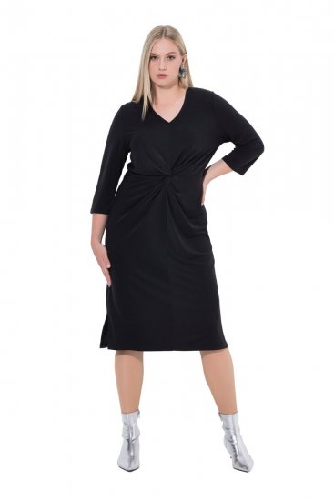 Ulla Popken 836514 Midi-jurk met driekwartmouwen Zwart - Midi jurken - Midi-jurken in grote maten