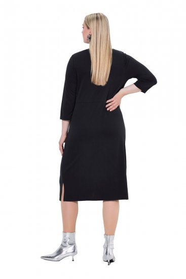 Ulla Popken 836514 Midi-jurk met driekwartmouwen Zwart - Midi jurken - Midi-jurken in grote maten