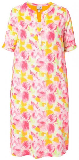 Ulla Popken 836739 Gebloemde jurk van linnenmix Wit - Zomerjurken - Grote maten zomerjurken voor dames