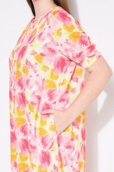 Ulla Popken 836739 Gebloemde jurk van linnenmix Wit - Zomerjurken - Grote maten zomerjurken voor dames