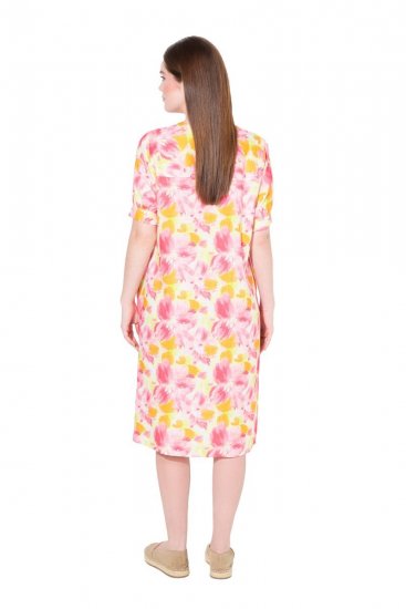 Ulla Popken 836739 Gebloemde jurk van linnenmix Wit - Zomerjurken - Grote maten zomerjurken voor dames