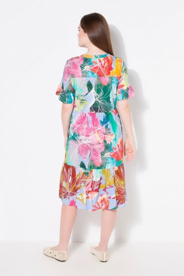 Ulla Popken 836746 Gebloemde midi-jurk met ruches Lichtblauw - Midi jurken - Midi-jurken in grote maten