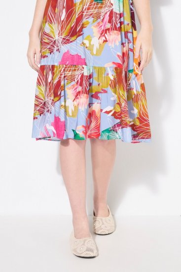 Ulla Popken 836746 Gebloemde midi-jurk met ruches Lichtblauw - Midi jurken - Midi-jurken in grote maten