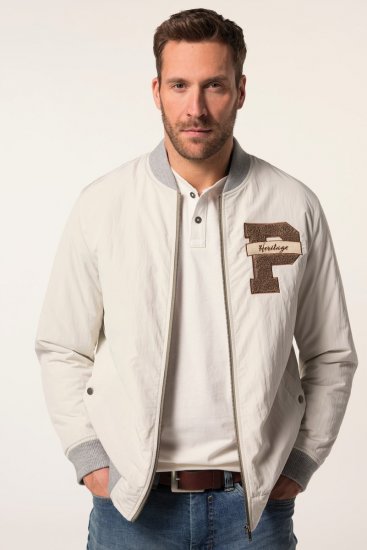 JP1880 836786 Collegejack met embleem Gebroken wit - Jassen - Grote Maten Herenjassen