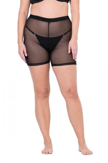 Ulla Popken 836805 Gestippelde anti-schuur shorts Zwart - Anti-schuur shorts - 