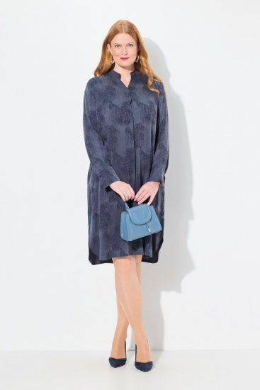 Ulla Popken 837069 Gebloemde jurk Donkerblauw - Midi jurken - Midi-jurken in grote maten