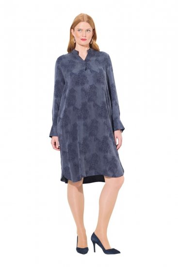 Ulla Popken 837069 Gebloemde jurk Donkerblauw - Midi jurken - Midi-jurken in grote maten