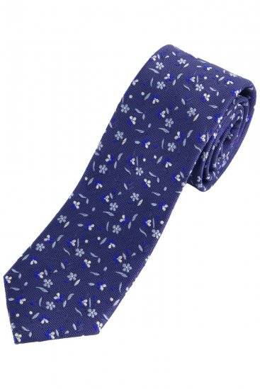 JP1880 837692 Gebloemde zijden stropdas extra lang Donkerblauw - Stropdassen en vlinderdassen - 