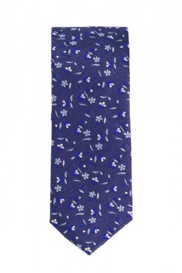 JP1880 837692 Gebloemde zijden stropdas extra lang Donkerblauw - Stropdassen en vlinderdassen - 