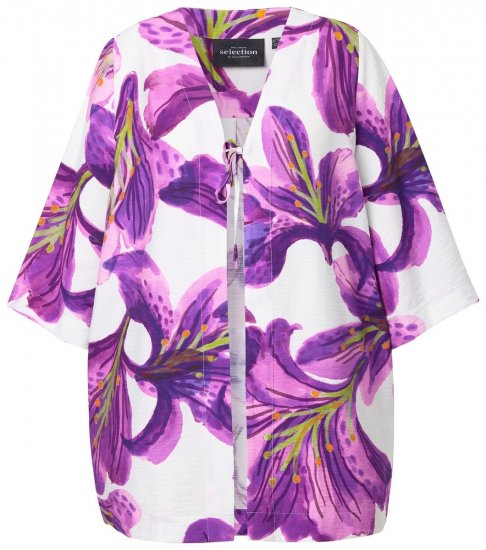 Ulla Popken 838105 Open vest met strik Violet - Vesten - Dames vesten in grote maten