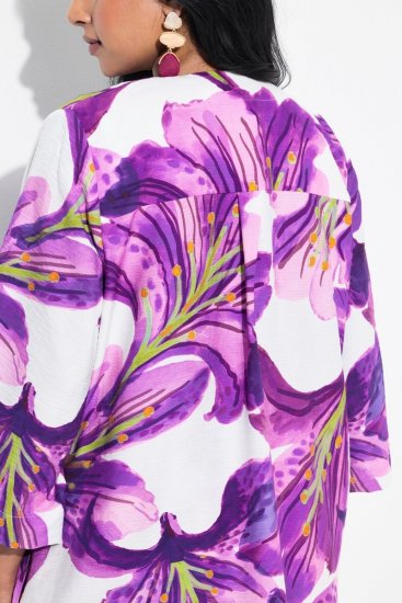 Ulla Popken 838105 Open vest met strik Violet - Vesten - Dames vesten in grote maten