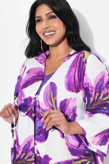 Ulla Popken 838105 Open vest met strik Violet - Vesten - Dames vesten in grote maten