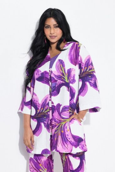 Ulla Popken 838105 Open vest met strik Violet - Vesten - Dames vesten in grote maten
