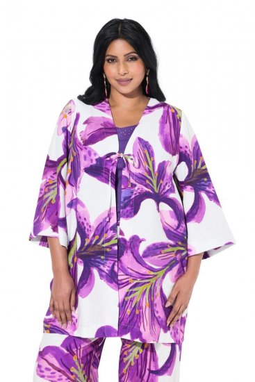 Ulla Popken 838105 Open vest met strik Violet - Vesten - Dames vesten in grote maten