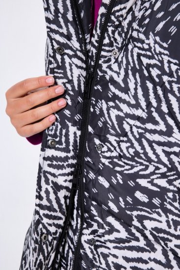 Ulla Popken 838435 Lang gewatteerd vest met print Zwart - Bodywarmers - 