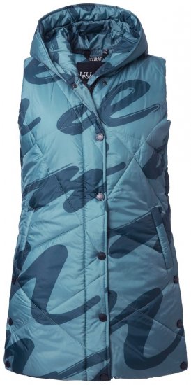 Ulla Popken 838435 Lang gewatteerd vest met print Grijsgroen - Bodywarmers - 
