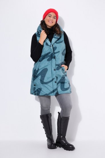 Ulla Popken 838435 Lang gewatteerd vest met print Grijsgroen - Bodywarmers - 