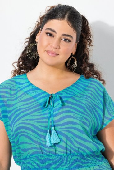 Ulla Popken 838483 Jurk met dierenprint Turquoise - Zomerjurken - Grote maten zomerjurken voor dames