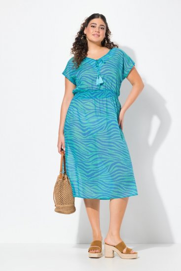 Ulla Popken 838483 Jurk met dierenprint Turquoise - Zomerjurken - Grote maten zomerjurken voor dames