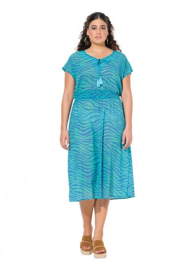Ulla Popken 838483 Jurk met dierenprint Turquoise - Zomerjurken - Grote maten zomerjurken voor dames