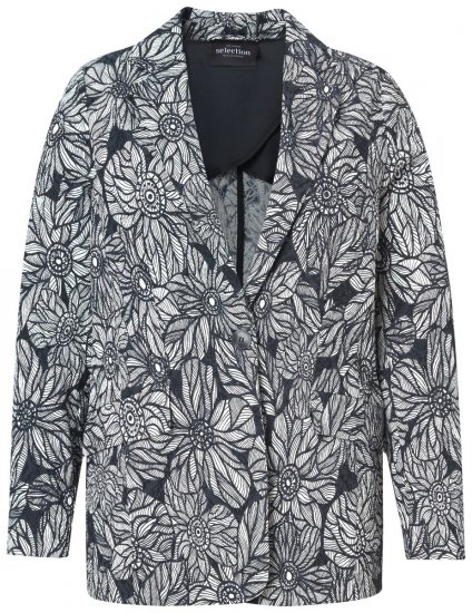 Ulla Popken 838656 Blazer met bloemen Wit - Blazers - Damesblazers in grote maten