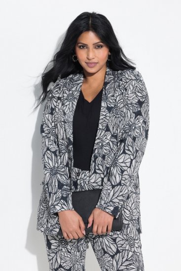 Ulla Popken 838656 Blazer met bloemen Wit - Blazers - Damesblazers in grote maten