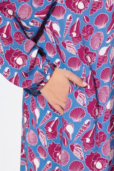 Ulla Popken 838839 Bedrukte blousejurk Petrol - Midi jurken - Midi-jurken in grote maten
