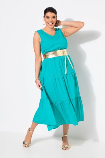 Ulla Popken 839135 Mouwloze maxi-jurk Turquoise - Maxi jurken - Grote maten maxi jurken