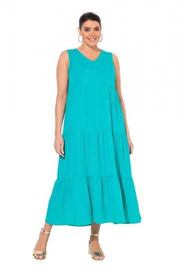 Ulla Popken 839135 Mouwloze maxi-jurk Turquoise - Maxi jurken - Grote maten maxi jurken