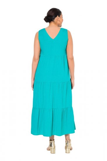 Ulla Popken 839135 Mouwloze maxi-jurk Turquoise - Maxi jurken - Grote maten maxi jurken