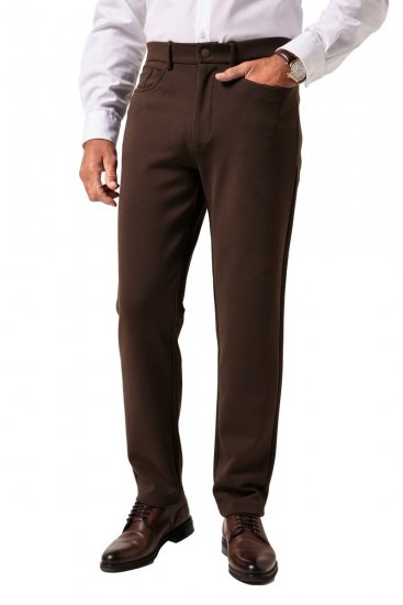 JP1880 New York Flexnamic Jersey broek met vijf zakken Donkerbruin - Pakken - Grote Maten Kostuum Heren