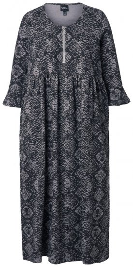 Ulla Popken 839518 Jurk met dierenprint en driekwartmouwen Antraciet - Maxi jurken - Grote maten maxi jurken