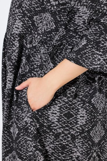 Ulla Popken 839518 Jurk met dierenprint en driekwartmouwen Antraciet - Maxi jurken - Grote maten maxi jurken