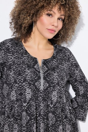 Ulla Popken 839518 Jurk met dierenprint en driekwartmouwen Antraciet - Maxi jurken - Grote maten maxi jurken